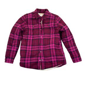 Place Women's Shirt Jacket XXL Burgundy Sherpa Lined Flannel Shacket Snaps Plaid